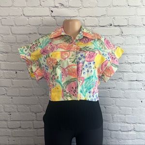 Zara Tropical Fruit Cropped Shirt Size Small